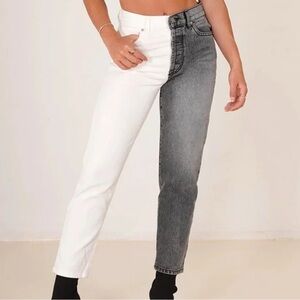 NWT REVICE Black and White Two Toned Straight Leg Jeans Size 27